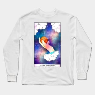 Ace Of Pentacles - Tarot Card Print - Minor Arcana Long Sleeve T-Shirt